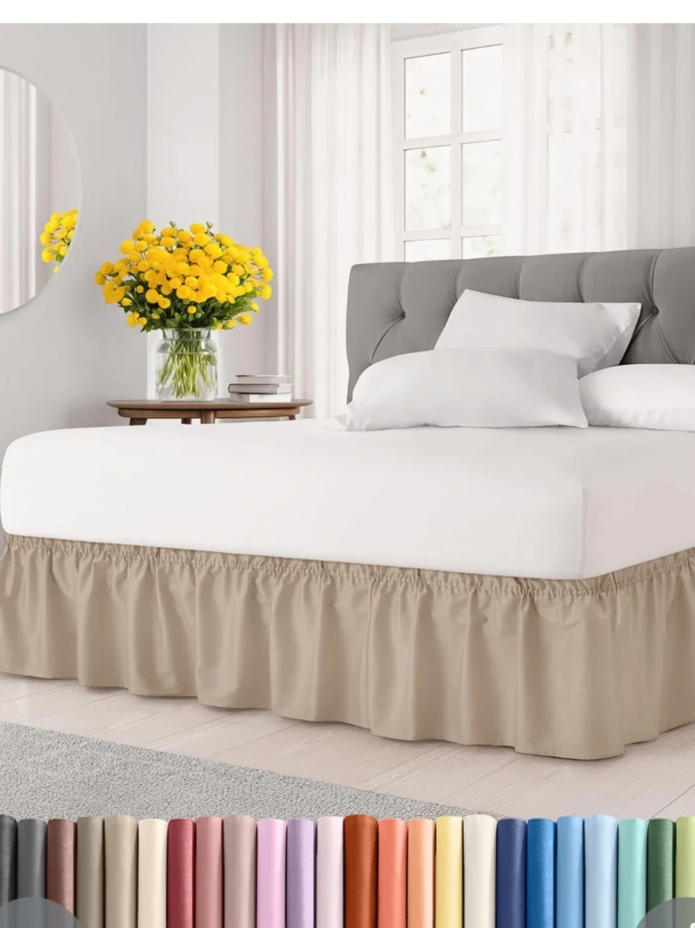 QUEEN Wrap Around Bed Skirt Dust Ruffle Wrinkle-Free 18” Drop - Cream